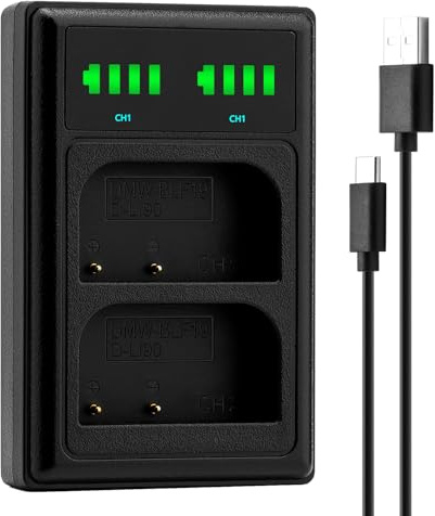 Marveleese kompatibel mit Akku Panasonic DMW BLK22 E - Ladegerät USB DUAL LCD - (Eingang USB-C oder Micro-USB)