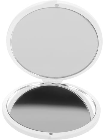 Ipetboom Specchio Portatile Tascabile per Trucco Donna Lente Ingrandente 5x Superficie in Vetro ad Alta Definizione Telaio in Metallo Bianco Compatto per Uso Quotidiano e Zaino