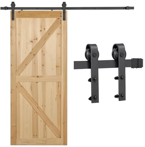Yaheetech 200CM/6.6FT Modern Sliding Barn Door Kit Closet Hardware Track Kit with Heavy Duty Pulleys Sliding Door Kit J Shape for Wood Door