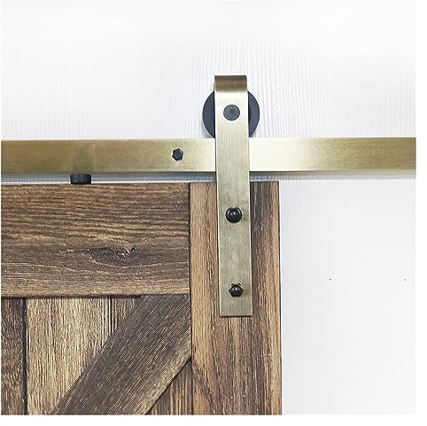 Antique Brass Gold Sliding Barn Door Hardware Kit Easy to Install Classic Track Set Heavy Duty Complete Rail System with Gold Finish