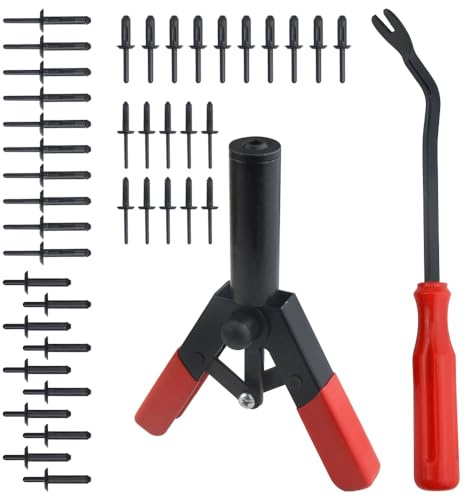 TOVOT 42PCS Poly Rivet Gun Set with Removal Tool 4 Types of Plastic Rivets Assortment Kit Quick Installation, for Auto Repair