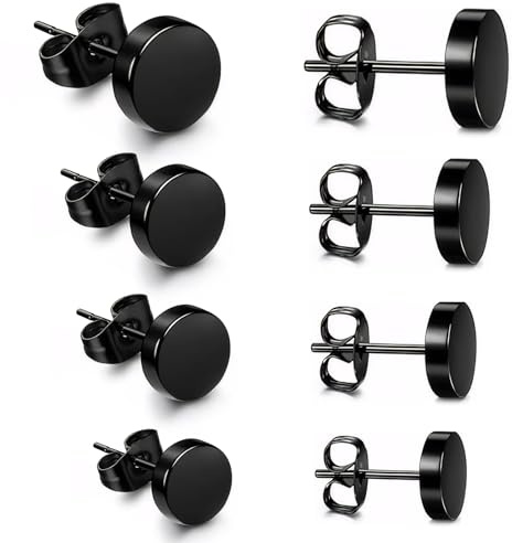 4 Pairs G23 Titanium Flat Dot Stud Earrings, Disc Stud Earrings Hypoallergenic for Women Men Girls Stud Earring Round Disc Earring for Sensitive Ears 2/3/4/5mm (Black)