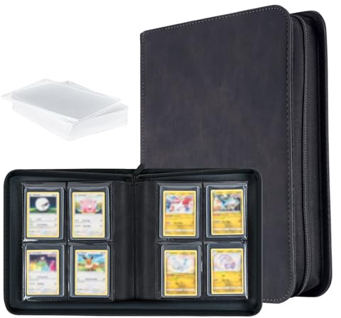 Tolesum Raccoglitore Toploader,Album di carte toploader 4 Tasche con 112 Scomparti per Carte da Collezionabili con 10 Toploader, Libro Porta Carte per Carte Toploader 3x4, Magic, YuGi Oh, MTG