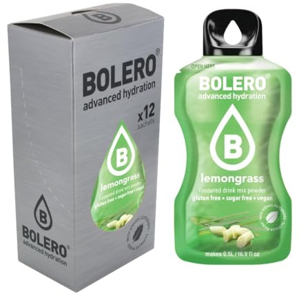 Bolero LEMONGRASS 24x3g | Poudre pour boisson sans sucre, édulcorée à la stévia + vitamine C | convient aux enfants, aux sportifs et aux diabétiques | sans gluten
