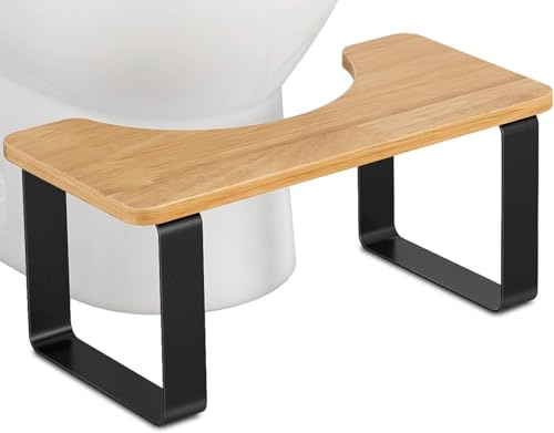 OHMG Bambus+Metall mit Holz-Toilettenhocker, 18CM Badezimmer-Kothocker für Erwachsene, Anti-Rutsch-Hocker, Gesunder Tragbarer Toilettenhocker für Erwachsene Kinder