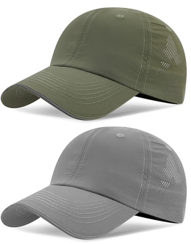 TAGVO Basecap mesh män kvinnor, 2 stycken snabbtorkande UV-skydd baseballkeps, ventilerande lätt vikbar sport löpning basebollkeps för utomhus tennis, golf, fiske, resor, vandring, Ljusgrå och grön