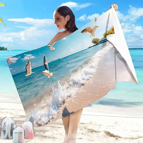 Telo Mare Microfibra Spiaggia 90 x 200 mm Telo Mare Grande Gabbiano Antisabbia Asciugatura Rapida, Ultra Assorbente Salvietta da Compatta Salvaspazio Asciugamano Microfibra Spiaggia Paesaggio 0-2