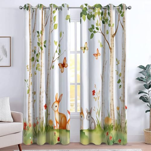 CozyRest Aquarell Waldtiere Dschungel-Stil Gardinen Blickdichte mit Ösen Kinder Thermo Schiebevorhänge Blackout Curtain Vorhang Wohnzimmer Schlafzimmer Verdunklungsvorhänge 2er Set H166 x B75 cm