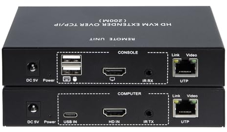 HDMI KVM Extender 200M IP, TCP/IP Extender, 1080P HDMI/DVI Übertragung über CAT5E/6 Netzwerkkabel, Plug-and-Play, TCP/IP-Steuerung zwischen Geräten, unterstützt Eins-zu-Eins-zu-Viele.