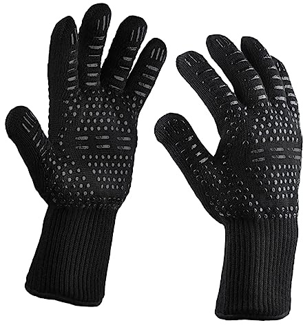 HOLIDYOYO Moufles La Cuisine En Fibre Résistante Au Feu, Isolation Thermique, Protection Haute Température, Paire Noire 2 Pièces, Usage Barbecue Et Cuisson
