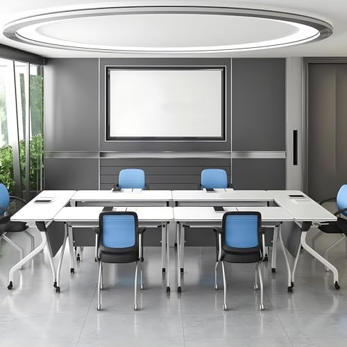 Mesa de conferencias plegable portátil con ruedas, fácil movimiento y solución que ahorra espacio para reuniones de oficina y sesiones de entrenamiento