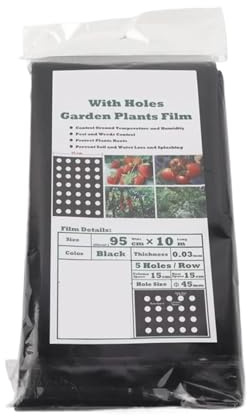 Film para Invernaderos Película de mantillo perforada de PE for plantas de jardinería, 5 agujeros, 95 cm x 10 m, 0,030 mm, color negro, for fresas
