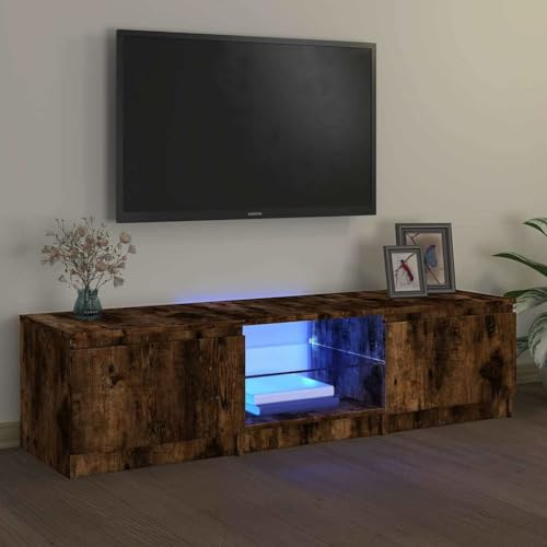 RMIHSJG Meuble TV avec lumières LED - Chêne fumé - Buffet de salon - Buffet suspendu - 140 x 40 x 36 cm