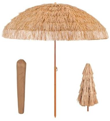 Hawaii Strandschirm, 300 cm, Stroh, Terrassenschirm mit 8 Rippen, Tragetasche, perfekt für Garten, Pool und Outdoor-Aktivitäten (3 m)
