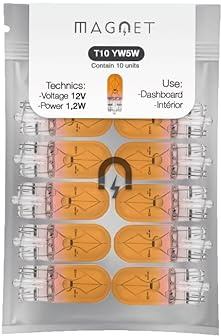 Magnet 10 Ampoules Halogènes YW5W 12V 5W – Culot T10 W2.1x9.5D – Auto/Moto : Clignotants, Feux de Position, Intérieur – SignalLine Orange