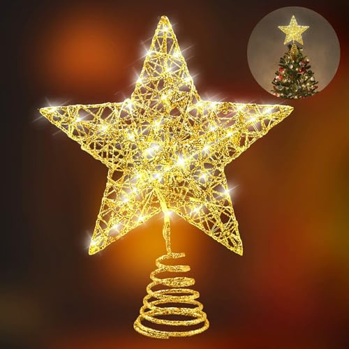 weihnachtsbaumspitze Stern, 20led Gold leuchtender Stern christbaumspitze, baumspitze Weihnachten für Weihnachtsbaum Tannenbaum Spitze, baumspitze sterndeko