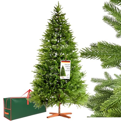 Valle Verde Premium Weihnachtsbaum 180 cm – 100% PE Nadeln, 100% Spritzguss, Künstlich – Mit Holzständer & Aufbewahrungstasche – Wie Echt & Sehr Dicht – Realistischer Tannenbaum, Sicher & Nachhaltig