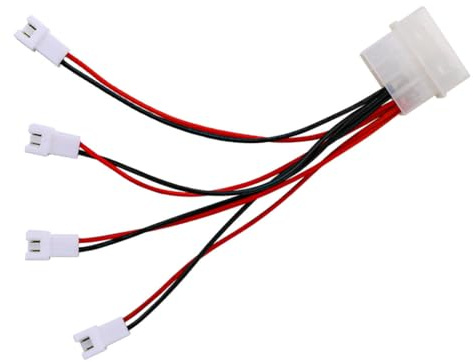 ELFJMZP (2er-Pack) Molex 4-Pin auf Dual XH2.54 2-Pin Lüfter-Splitter-Adapter - 12V-Gehäuselüfter-Stromkabel - 22AWG Hochstromkabel (13cm, schwarz-rote Farbgebung) (1 to 4)