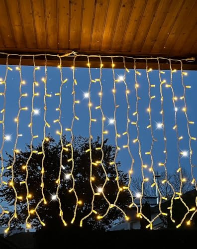 Generico Tenda luminosa natalizia a LED luci di Natale lineari con scintillii flash bianco freddo intermittenti ideale per balconi, pareti e tettoie e facciate (Luce calda + flash bianco, 12x0.8 mt)