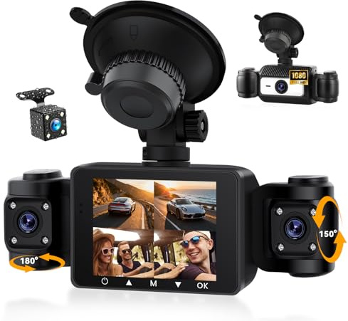 SIXWIN Dash CAM Coche 360° 4 Cámaras, 1080P, Pantalla Táctil IPS 2.4, Monitor de Estacionamiento 24H, Sensor G, Visión Nocturna, Asistente Marcha Atrás, Compatible 128GB, Universal para Todo Coche