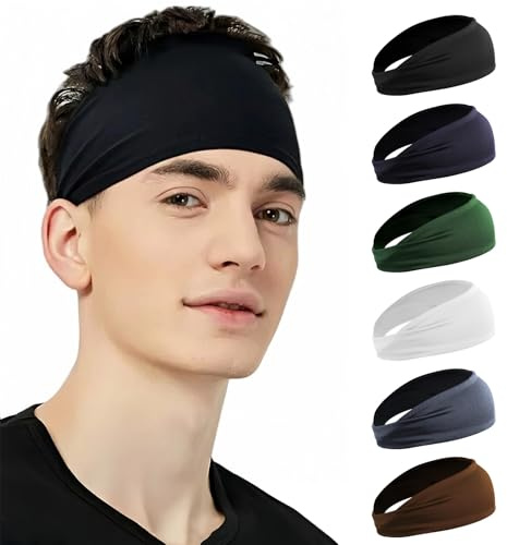 VUTYNKO Stirnband Sport für Damen Herren, 6 Stück Elastisch Breites Haarband Herren Sport, Schweißband Stirn Atmungsaktiv rutschfest für Fitness Laufen Joggen Yoga Radfahren Basketball