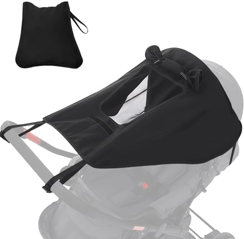 Pare Soleil Poussette Universelle, Auvent Poussette Anti-UV 50+ Imperméable Noir avec Fenêtre d'Observation et Maille Respirante Protection Solaire Bébé Compatible avec Nacelle Cosy Facile Sac Inclus