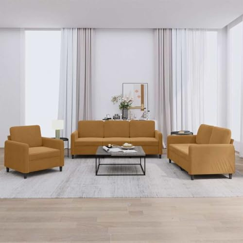HFXHIJXQ 3-teilige Samt-Sofagarnitur Braun Modernes 1+2+3-Sitzer-Set mit Sessel Zweisitzer Dreisitzer Couchgarnitur 198 cm Breit Robustes Metall-Sperrholz-Gestell für Wohnzimmer Büro Flur