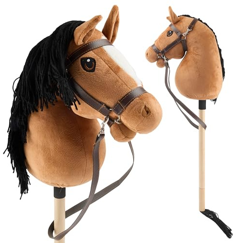 Bieco personalisiertes Hobby Horse Steckenpferd Fuchs - Größe S, mit Trense | Abnehmbarer Stock & Schweif, für Springreiten, Dressur & Spielen | Hobby Horse Pferde