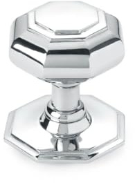 AB Hardware Solid Brass Octagonal Centre Door Knob 70mm – Polished Chrome Front Door Pull with Tiered Backplate
