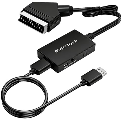 Ignara Scart to HDMI Converter with HDMI and Scart Cable, SCART Input to HDMI Output Adapter 720P/1080p(60Hz) for TV, Monitor & Projector, Compatible with DVD, STB, VHS, PS, Wii, Xbox