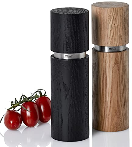 AdHoc MP47 Set Pfeffermühle und Salzmühle TEXTURA GRANDE, Keramik Mahlwerk CeraCut®, Eschenholz/Edelstahl