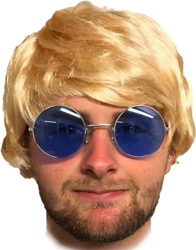 Mens Blonde Boyband Wig with Fringe Fancy Dress Accessories - Short Blonde Wig Men Hair Accessory for Britpop Party 60s 70s and 80s Fancy Dress Adult - Synthetic Short Hair as Halloween Accessories