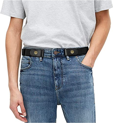 JASGOOD No Buckle No Show Belt for Men Buckle Free Stretch Belt Invisible Belt for Jeans Pants 1.38 Inch Wide, Black, Pant Size 30-48 Inch