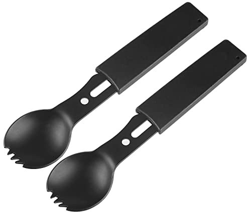 Ran's L Multifunktional Spork Titan 2 Stück Multifunktionslöffel Edelstahl Löffel Gabel Flaschenöffner Multi-Tool Ãœberlebenswerkzeug ZSSZ-01 (Schwarz)