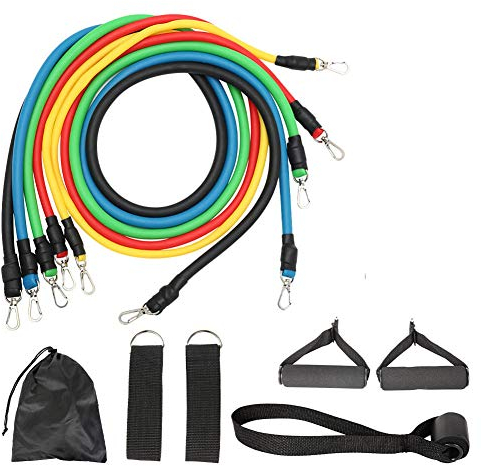 YOUCAI Widerstandsbänder Set, 11-17 Pack Resistance Bands mit Widerstandsbänder, Schlauchschutzhülse, Türanker, Griffe & Knöchelriemen, Krafttraining Muskelaufbau Yoga，1,11PCS