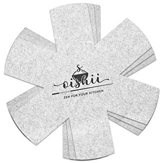 Oishii Pan and Pot Protector Set of 3pcs, Anti-Scratch Seperator Perfect for Non Stick Pans, Saucepans, Trim down to size (32cm, Light Grey)