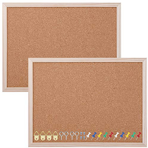 Aodaer Paquete de 2 tableros de corcho para anuncios, tableros de anuncios cuadrados, tableros de corcho montados en la pared para oficina, hogar y escuela, 15.7 x 12 pulgadas, color natural