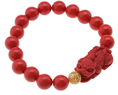 Be In Your Mind 2 pulseras de cinabrio rojo de Feng Shui Pixiu que atraen la suerte y elasticidad rica, regalo Taliman para hombres y mujeres, talla única, Cinabrio
