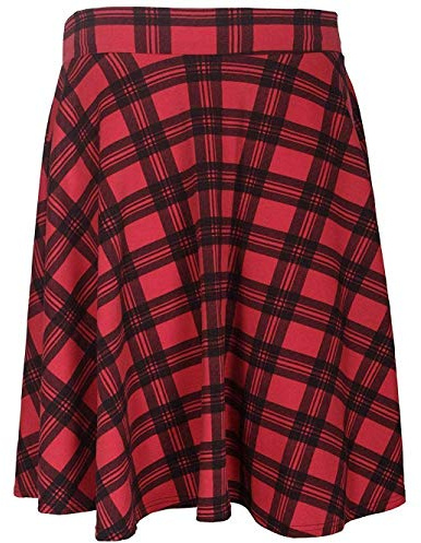 Gonna da donna elasticizzata morbida e elasticizzata al ginocchio, lunghezza al ginocchio, stile fla, stile skater, Rosso tartan, 42