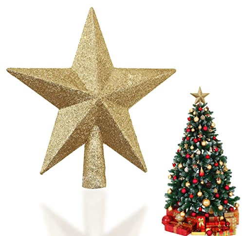 Julgransstjärna, glitter trädstjärna, glitter julgransspets, julgran stjärna topp, julgransspets plast, julgransdekoration, dekoration för jul fest hem, guld