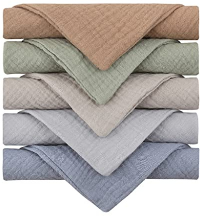 Ranuw 5er Baby Musselin Tuch,23x23 cm Spucktücher,Baby Mini Mulltücher für Babypflege,Musselintücher für Baby,Baumwolle,superweich,saugfähig und atmungsaktiv(Farbe-2)