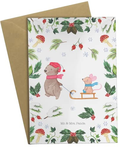 Mr. & Mrs. Panda Grußkarte Bär und Maus Schlitten - Geschenk, osterkarte, Grußkarten, hochzeitskarten, weihnachtskarten, kommunionskarte, Weihnachten, einladungskarten