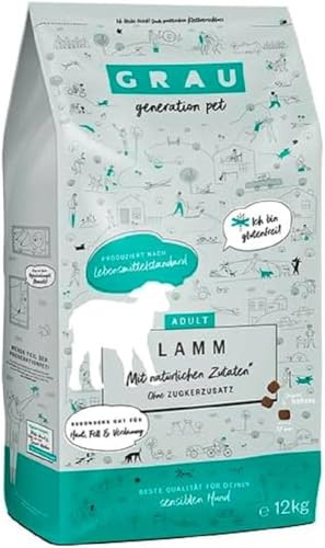 GRAU – das Original – Trockenfutter für Hunde - Lamm, 1er Pack (1 x 12 kg), glutenfrei, für Sensible, Erwachsene Hunde