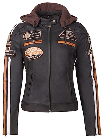 URBAN 5884 Motorradjacke Damen Mit Protektoren 58-BIKER, Damenjacke aus Lammleder, Protektoren für Rücken, Schultern und Ellenbogen, Dunkelbraun, 3XL