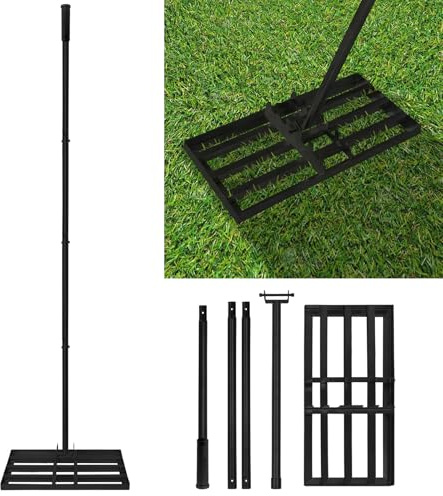 Froadp Rakel aus Metall Leveler Rasenrechen Golf Gartengras Levelingrake mit Rutschfestem Gummigriff Einstellbare Länge Levelawn Rake für Sanden Abziehen Perfekten Rasen (25x50cm Schwarz)