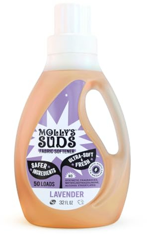 Molly’s Suds Fabric Softener Liquid for Sensitive Skin | Vinegar-Powered, Infused with Essential Oils | Fights Static, Reduces Wrinkles, Deodorizes | Lavender, 50 Loads
