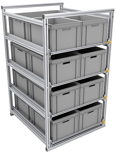 Tinobu Heckauszug 80cm mit Etagen, 220kg Schwerlastauszug - ideal für Euroboxen im Wohnmobil (Ebenen: 4)