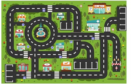 Hzszjcybh Stadtbahnteppich autoteppich Kinder spielteppich straße kinderteppich Jungen,Kristallsamtmaterial, Rutschfester Boden (47 * 70 inch, Charming City)