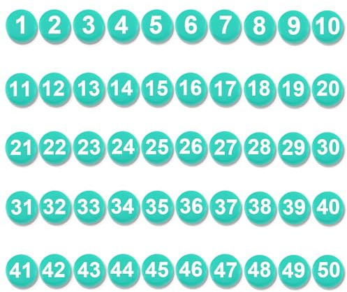 50st Magnetische Zahlen 1-50, Magnete mit Zahlen Rund Zahlen Kühlschrankmagnete für Whiteboard Trocken Abwischbare Tafeln Zuhause Klassenzimmer Büro Kühlschrank(2cm Durchmesser, Grün)