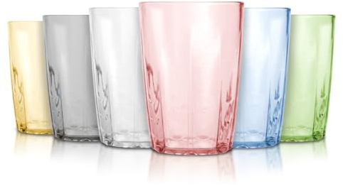TIE-DailyNec 6 Stück Wassergläser Set aus Kunststoff, 410ml Unzerbrechliche Trinkgläser, Acryl-Getränkebecher, Cocktail Saft Wein Bier Becher für Picknicks, Camping, Partys